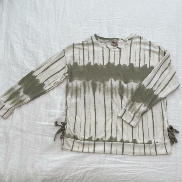 Como Vintage Tops - Como Vintage Green & White Tie Dye Sweater Sweatshirt